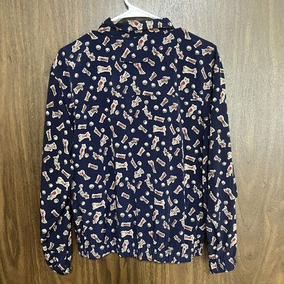 Holly Lane Bomber Jacket Womens Small Blue With Golf Print AOP Preppy - Picture 2 of 5